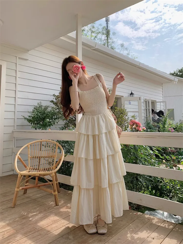 - New summer A-line tiered long dress  GEU1162