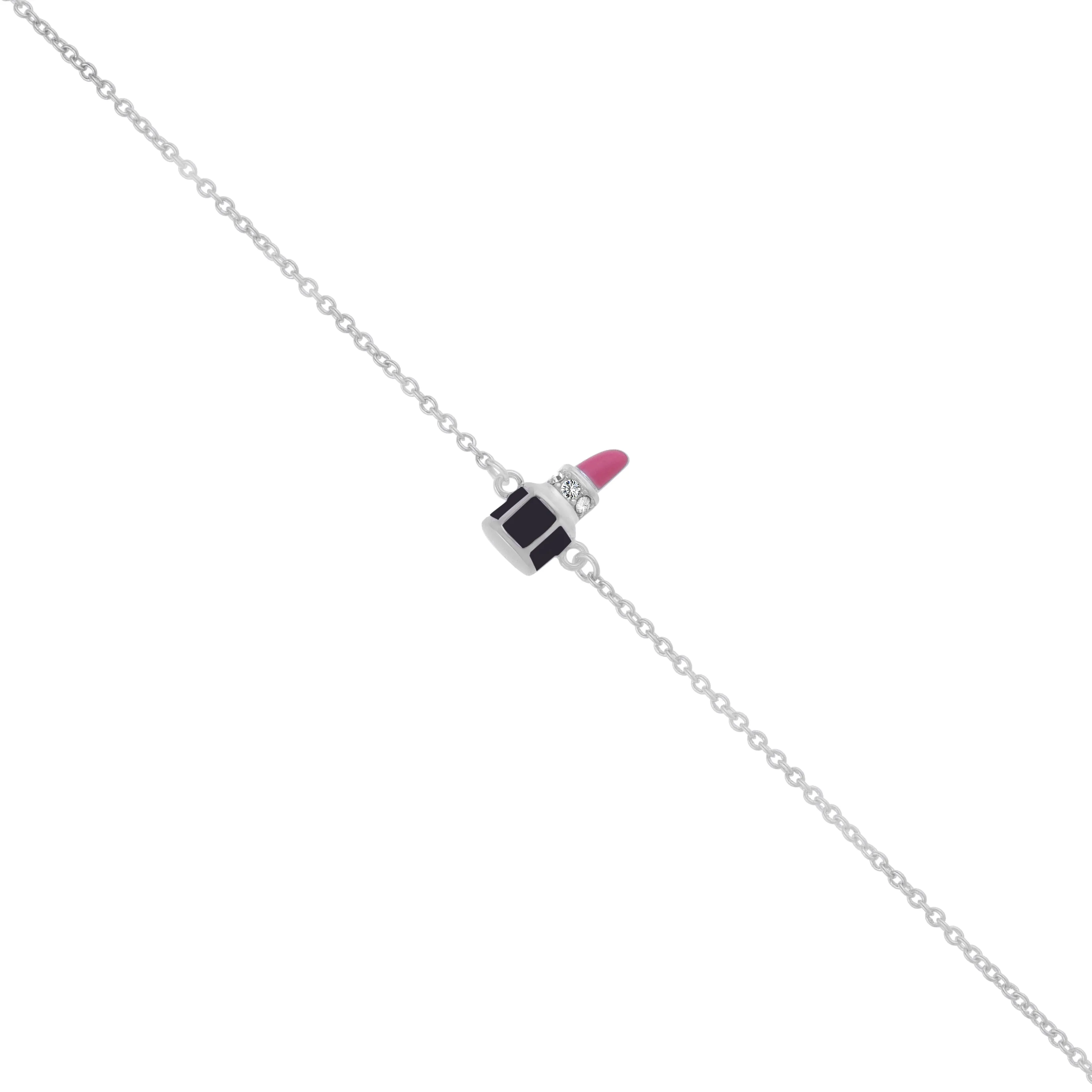 925 Sterling Silver Rhodium Plated Matte Red lipstick Bracelet For Kids