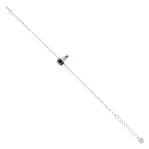 925 Sterling Silver Rhodium Plated Matte Red lipstick Bracelet For Kids