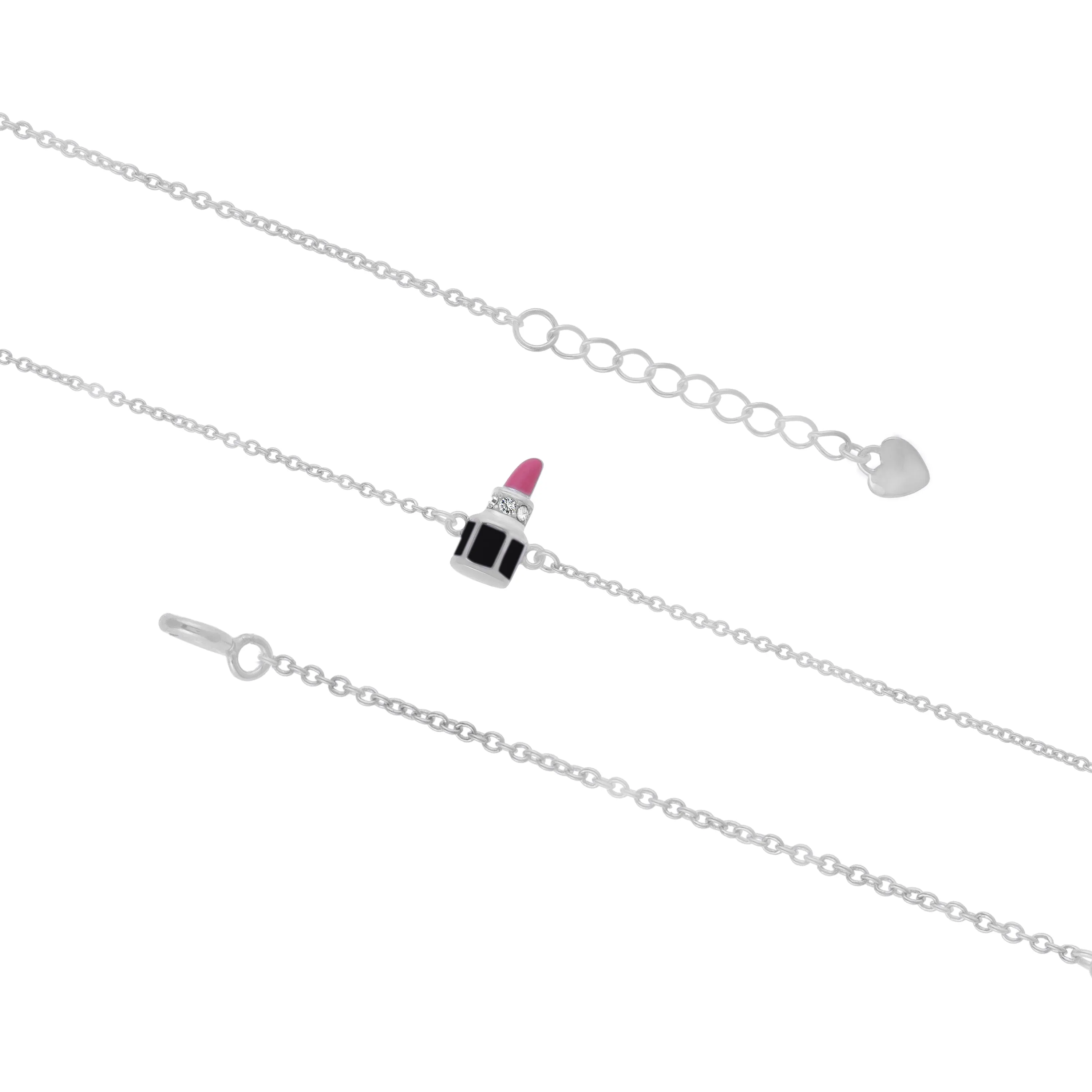 925 Sterling Silver Rhodium Plated Matte Red lipstick Bracelet For Kids