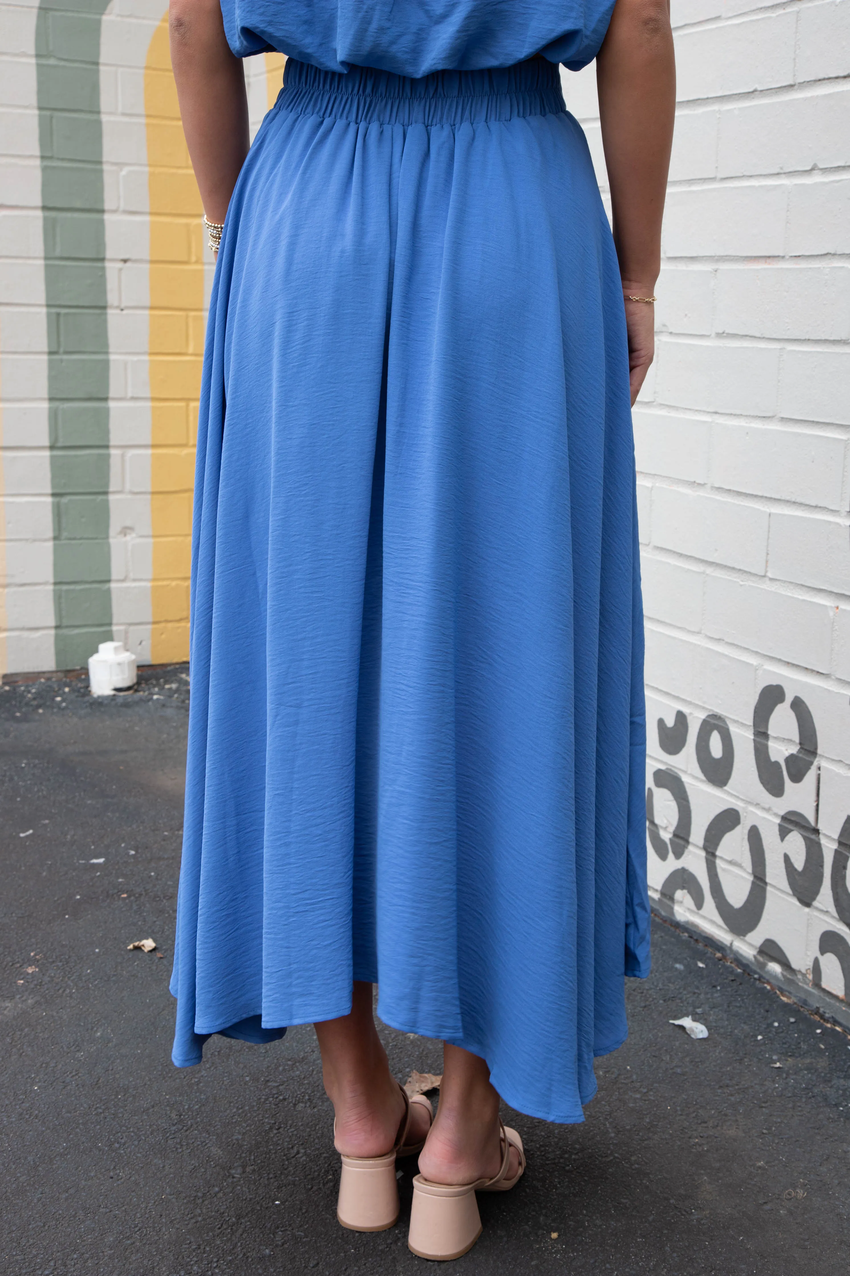 Abigail Box Pleated Midi Skirt, Dusty Blue