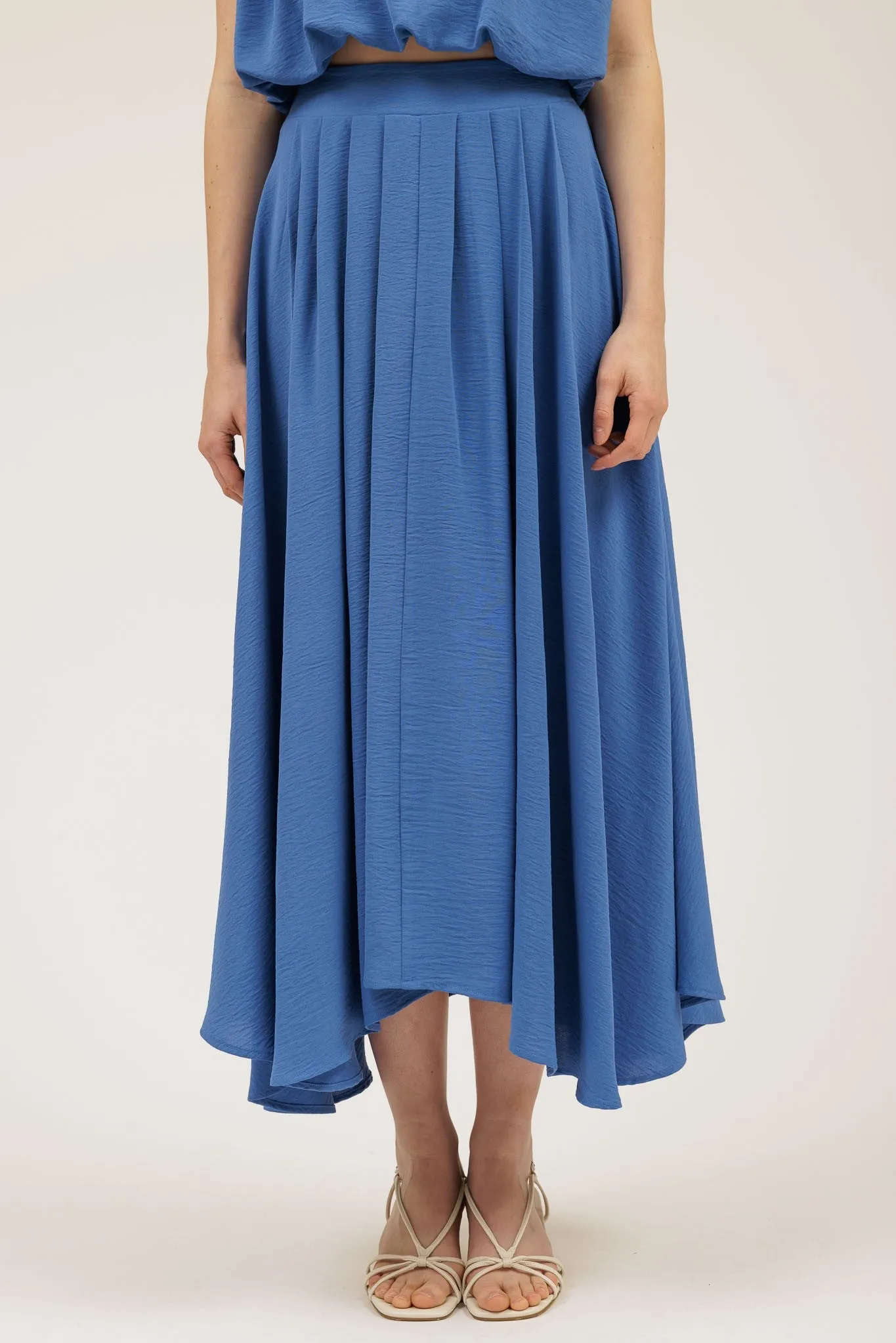 Abigail Box Pleated Midi Skirt, Dusty Blue
