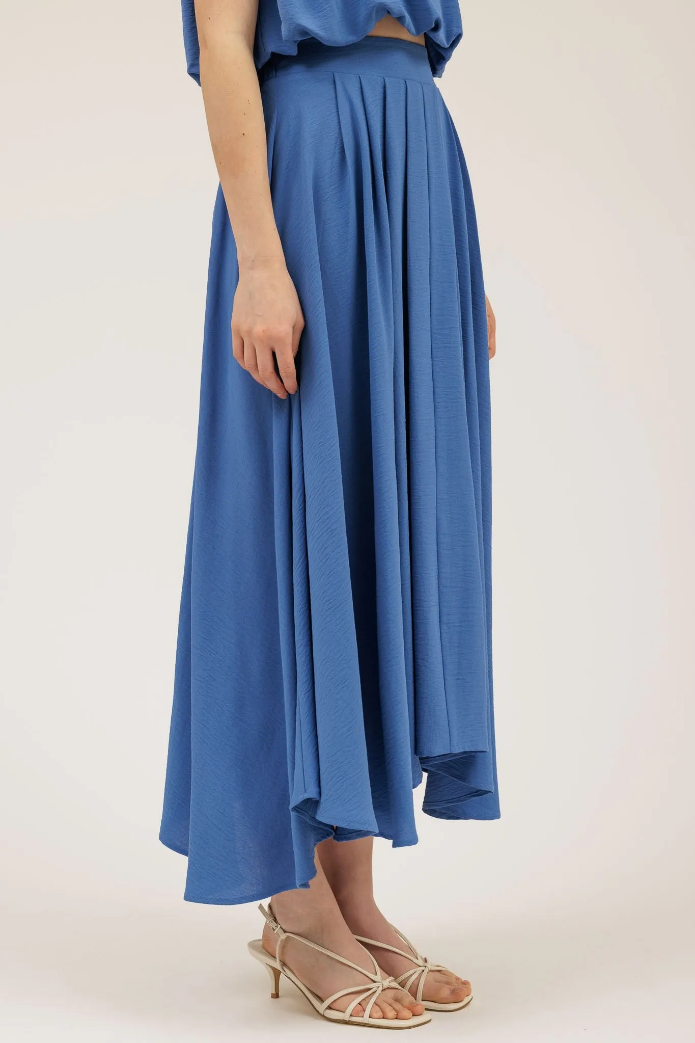Abigail Box Pleated Midi Skirt, Dusty Blue