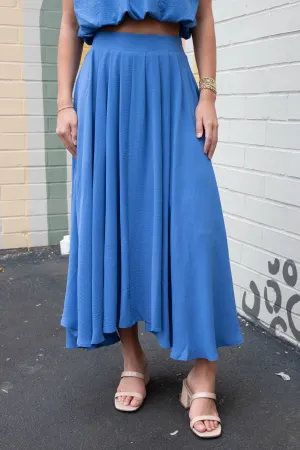 Abigail Box Pleated Midi Skirt, Dusty Blue
