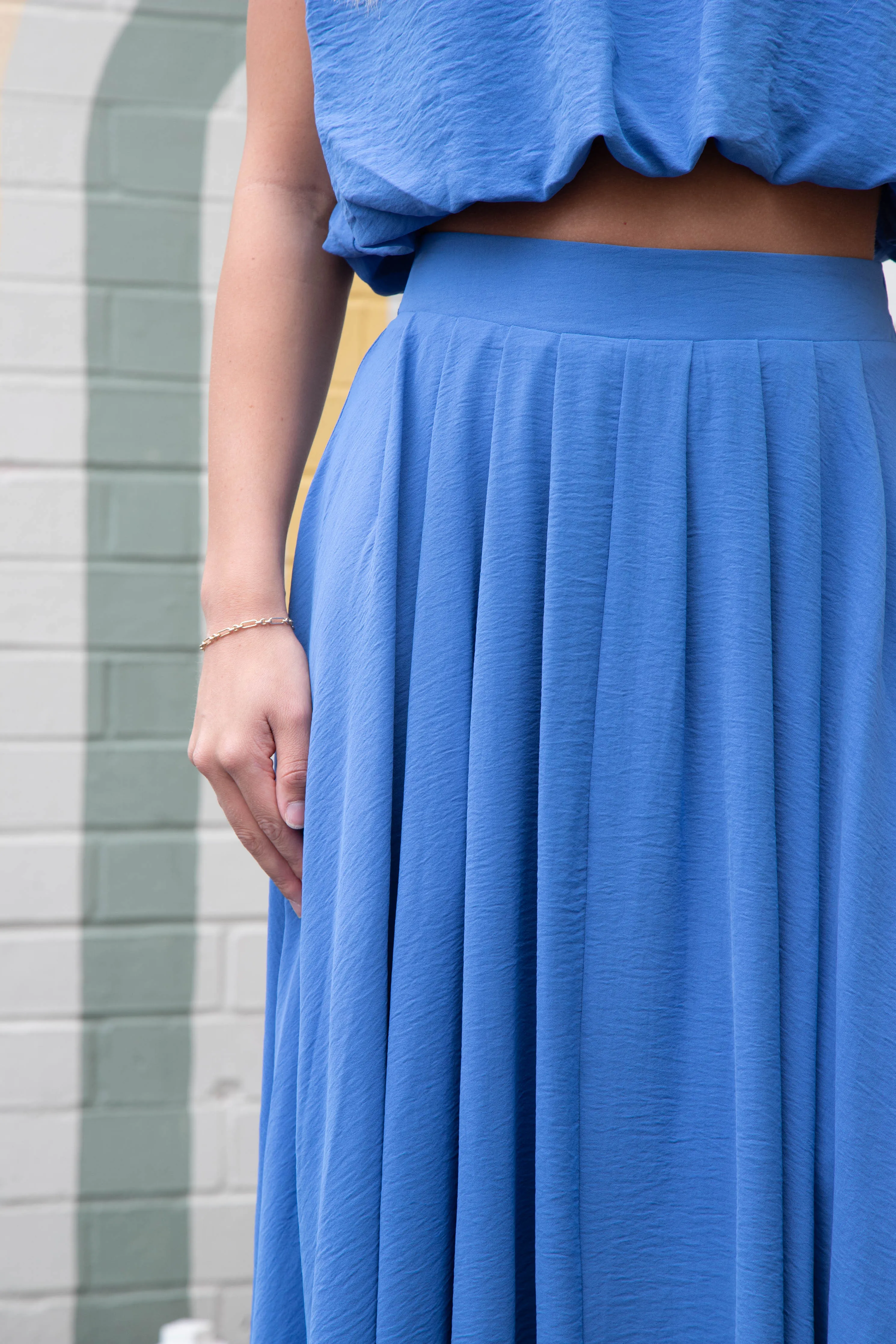 Abigail Box Pleated Midi Skirt, Dusty Blue