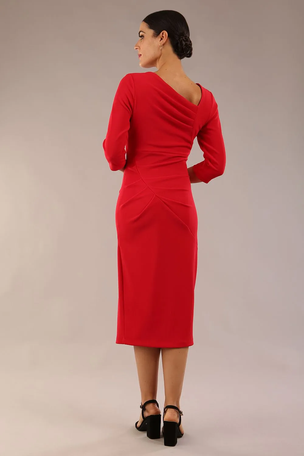 Amity Asymmetric Neckline Pleated Dress