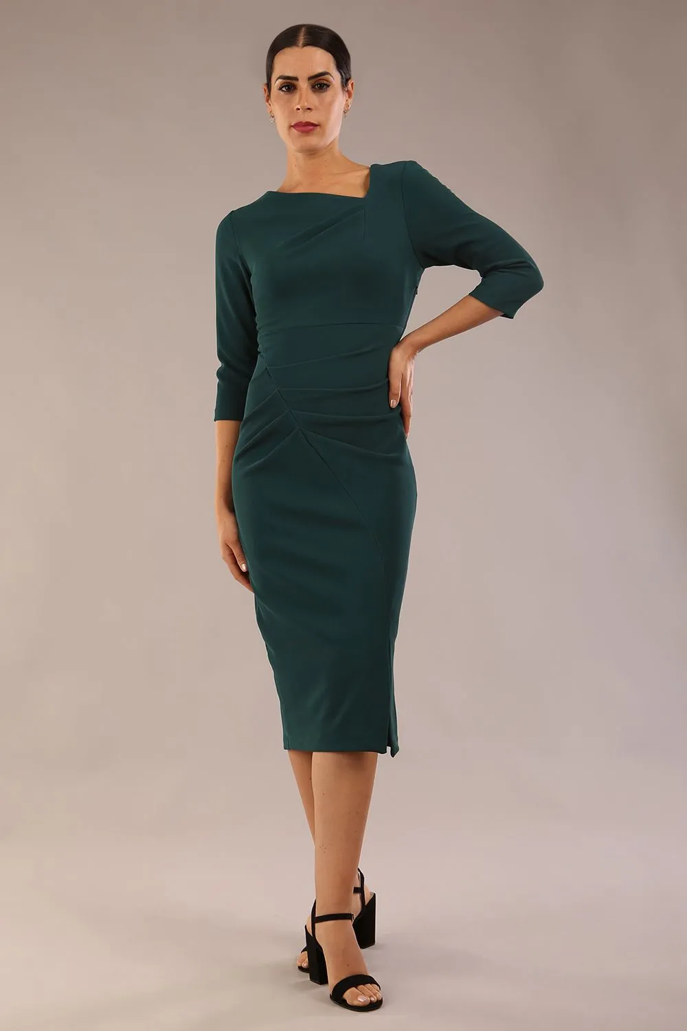 Amity Asymmetric Neckline Pleated Dress