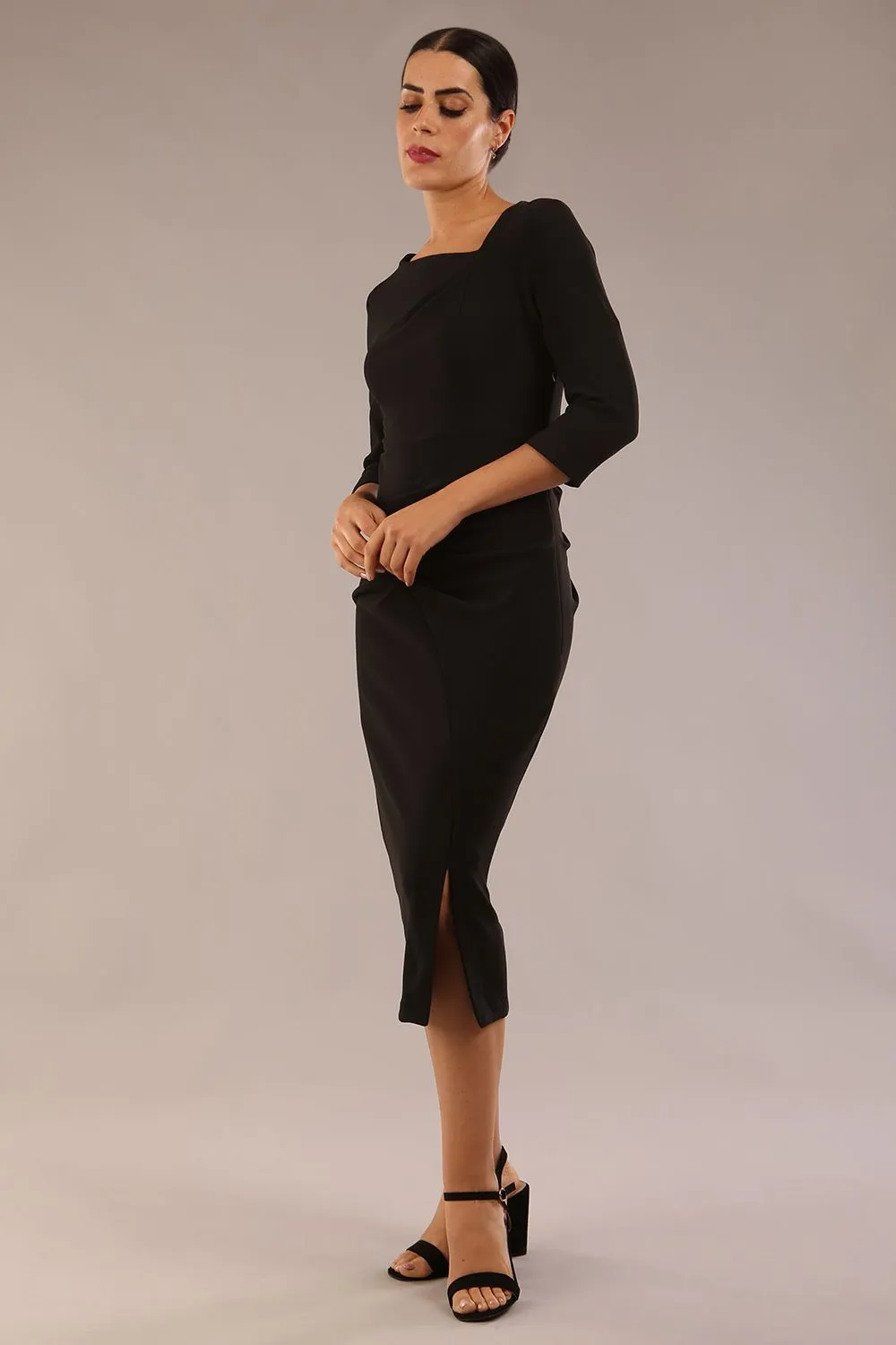 Amity Asymmetric Neckline Pleated Dress