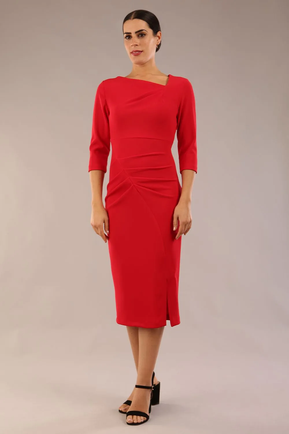 Amity Asymmetric Neckline Pleated Dress