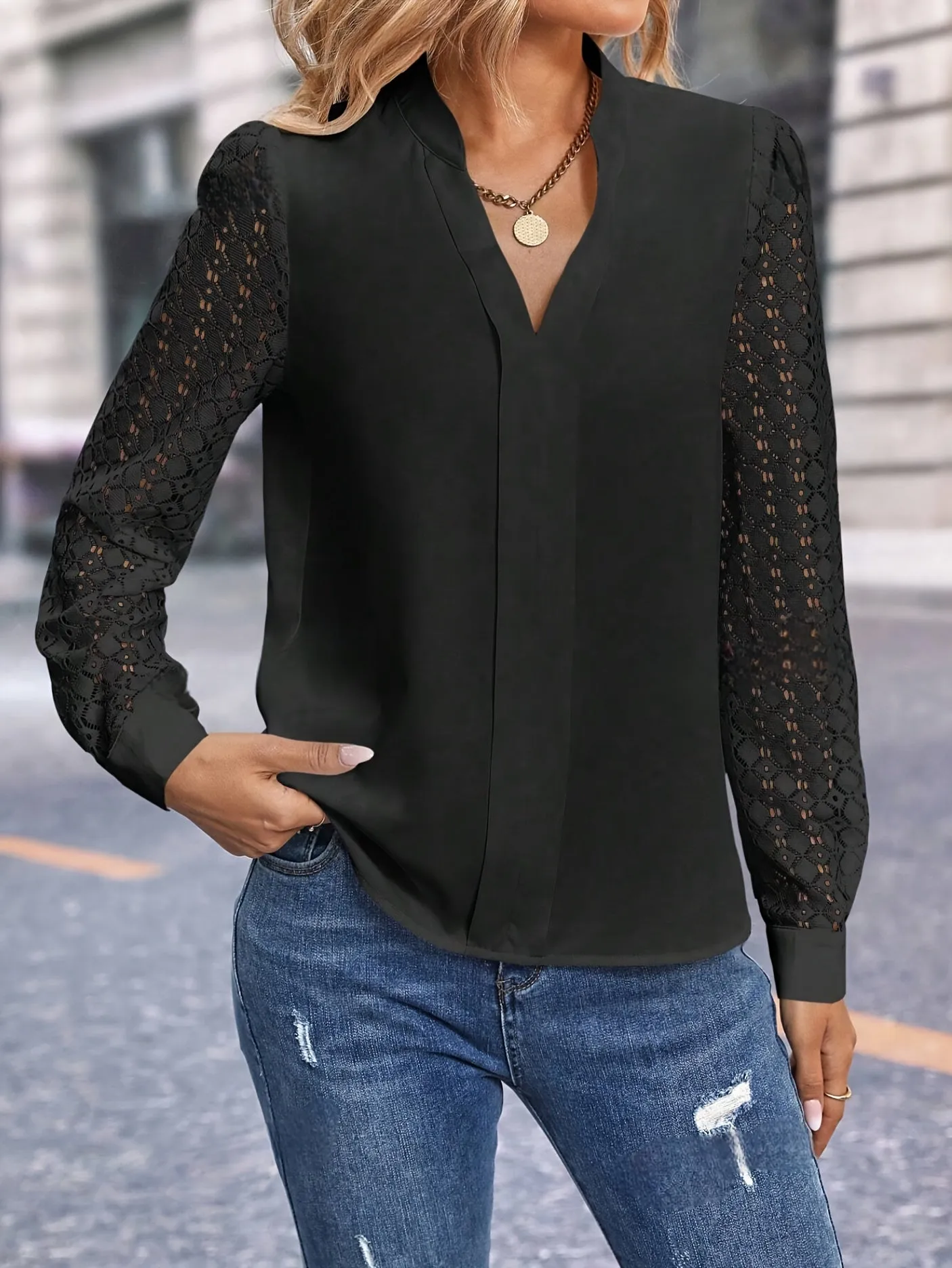 Anna™   | Elegant Lace Notch Blouse