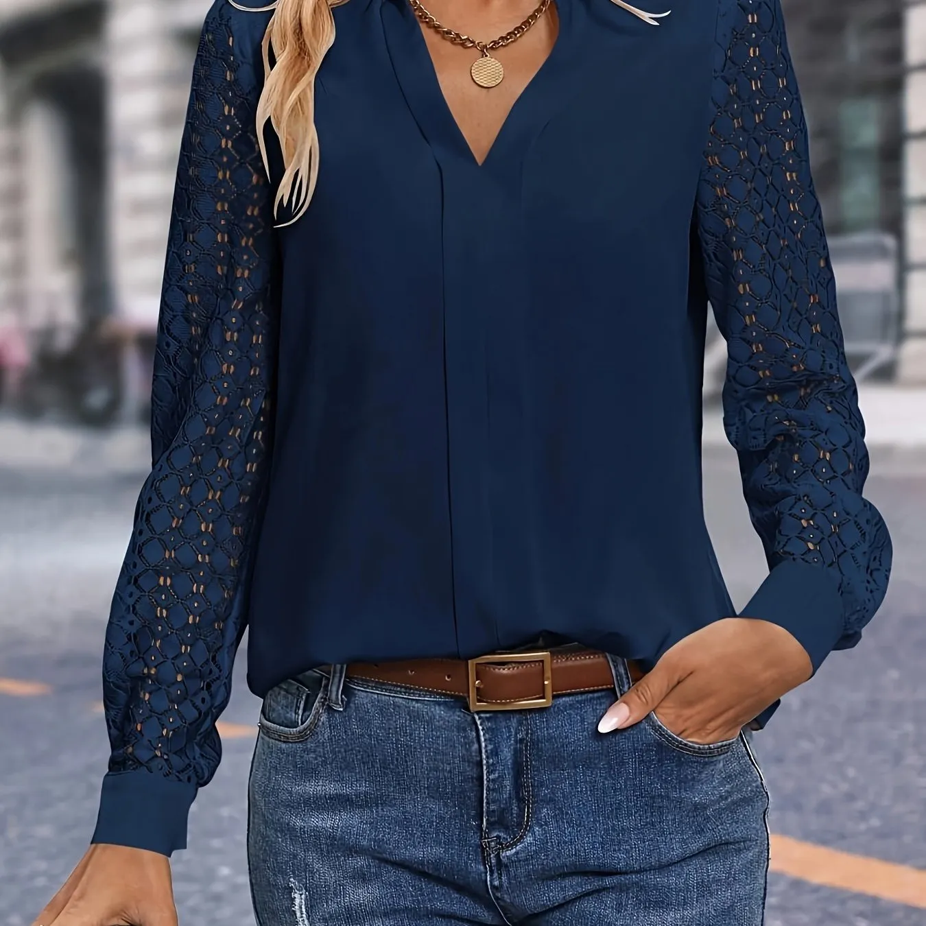 Anna™   | Elegant Lace Notch Blouse