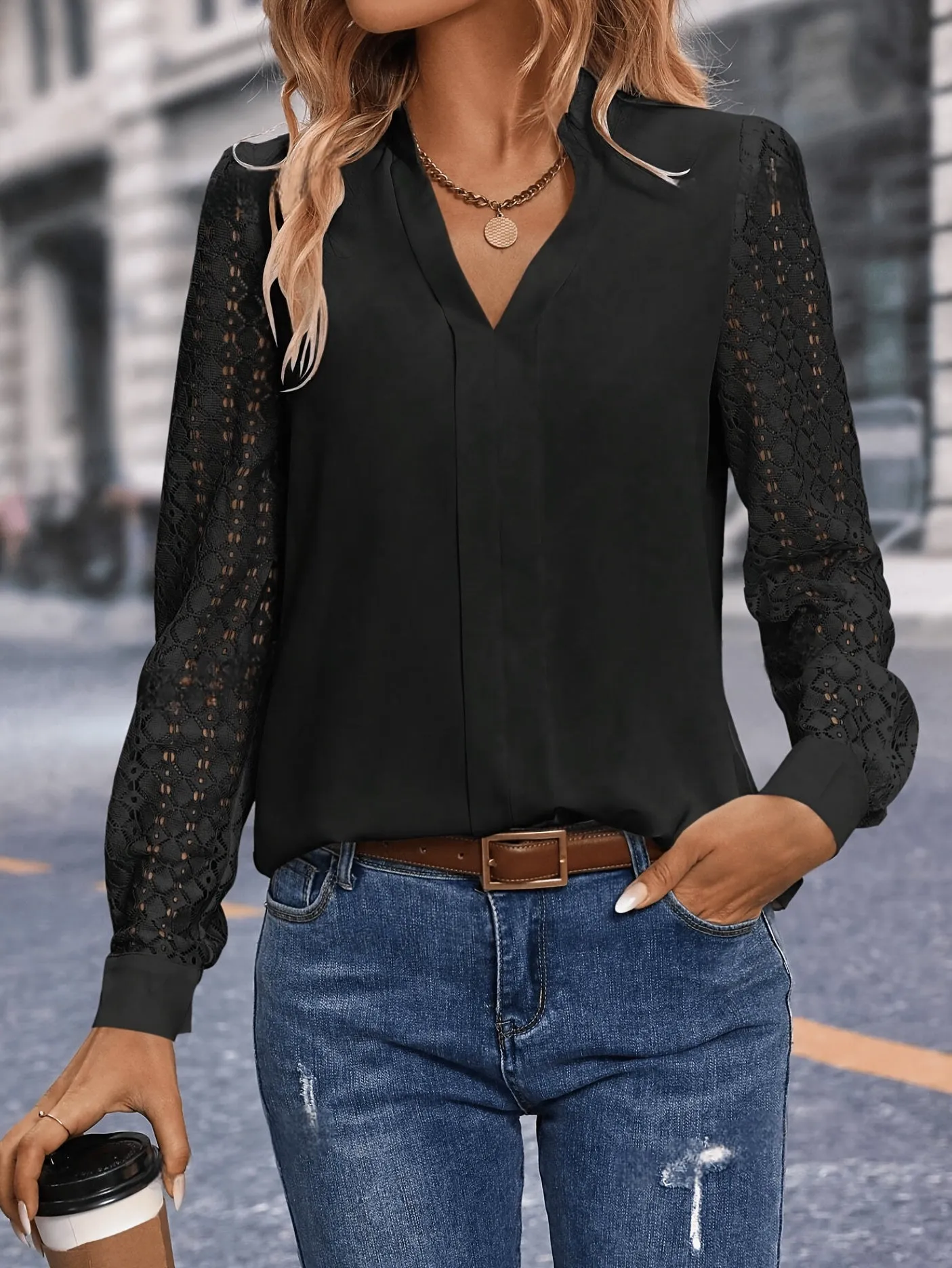 Anna™   | Elegant Lace Notch Blouse