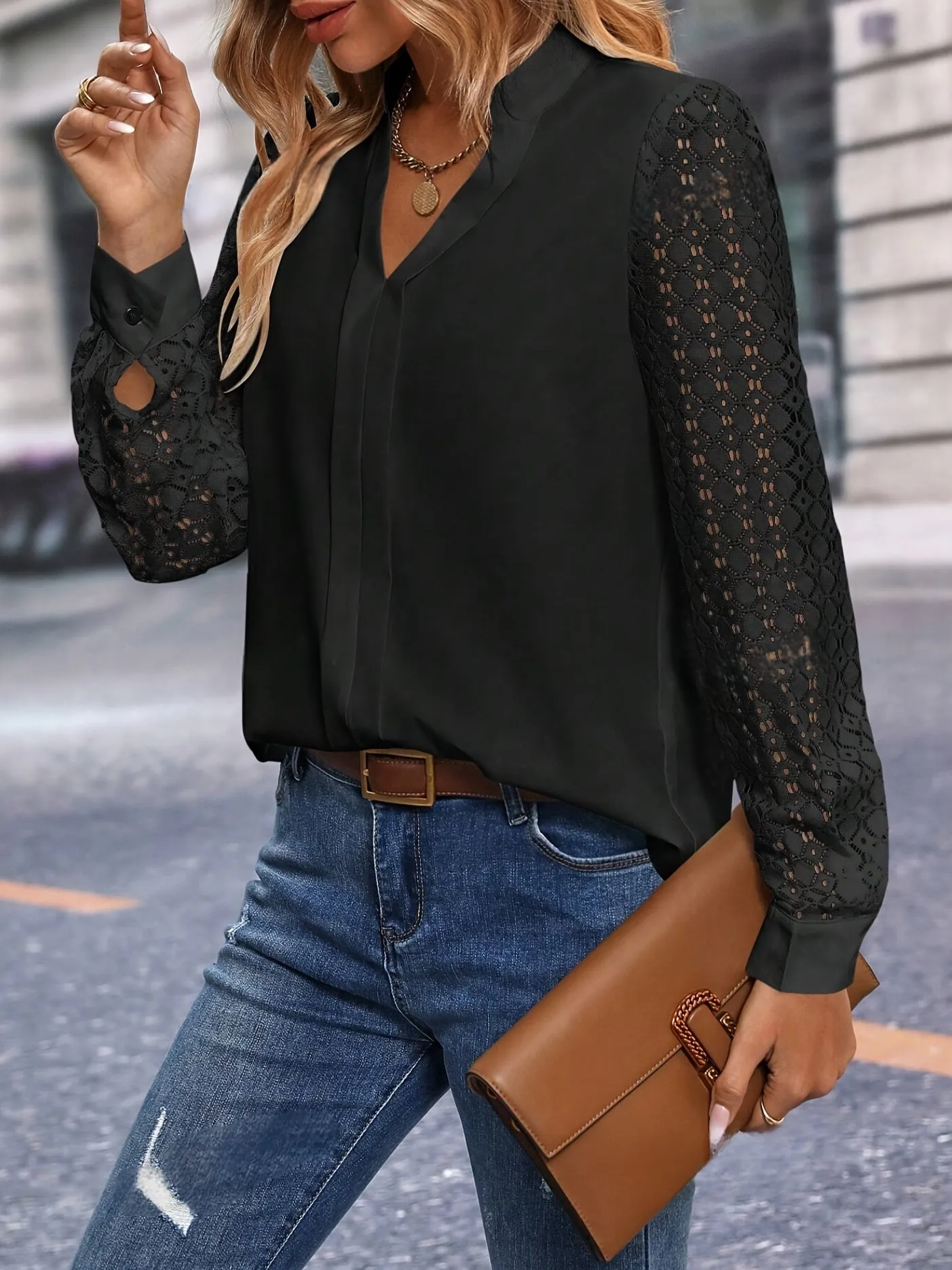 Anna™   | Elegant Lace Notch Blouse