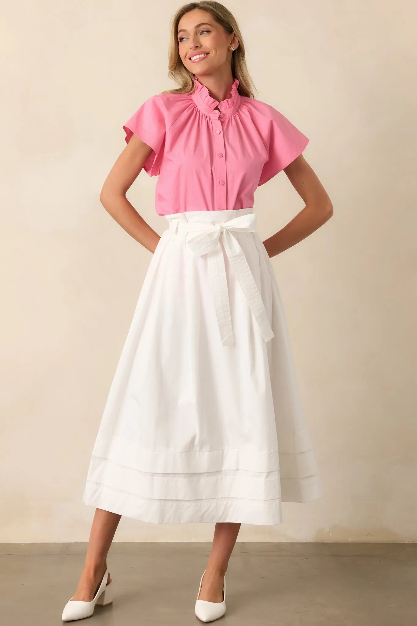 Ashford White Cotton Midi Skirt