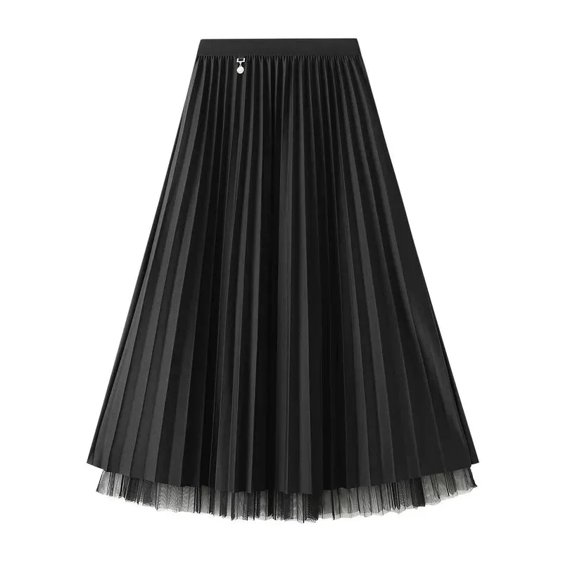 autumn casual solid color polyester midi dress skirts