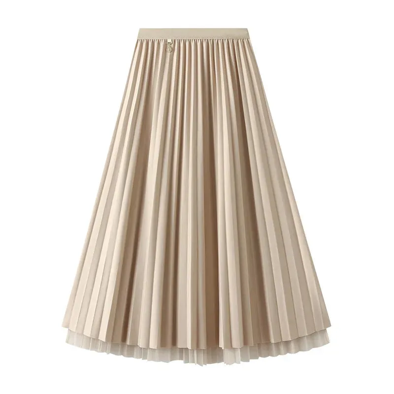 autumn casual solid color polyester midi dress skirts
