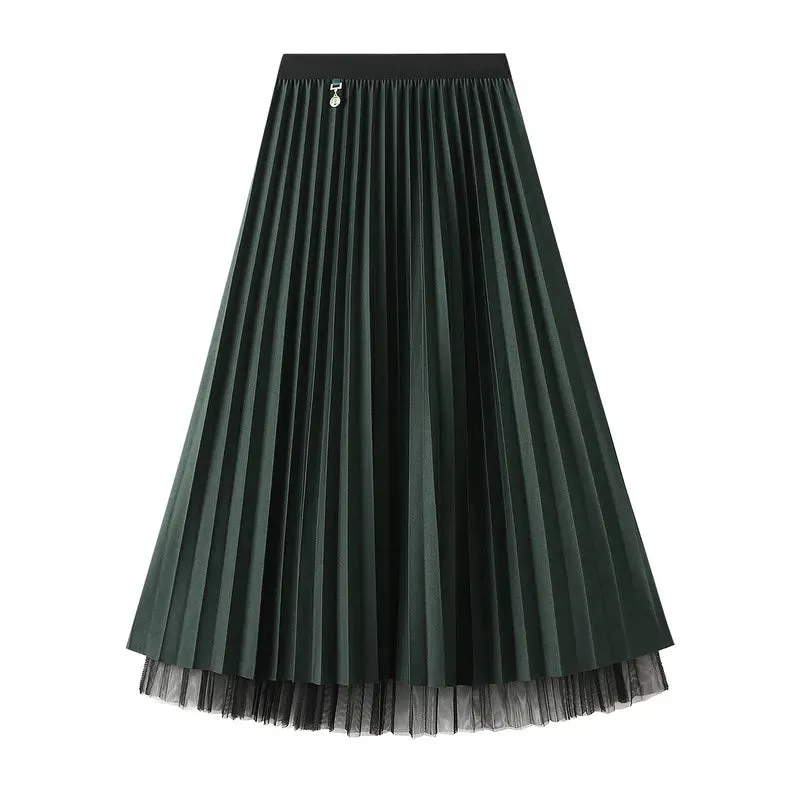 autumn casual solid color polyester midi dress skirts