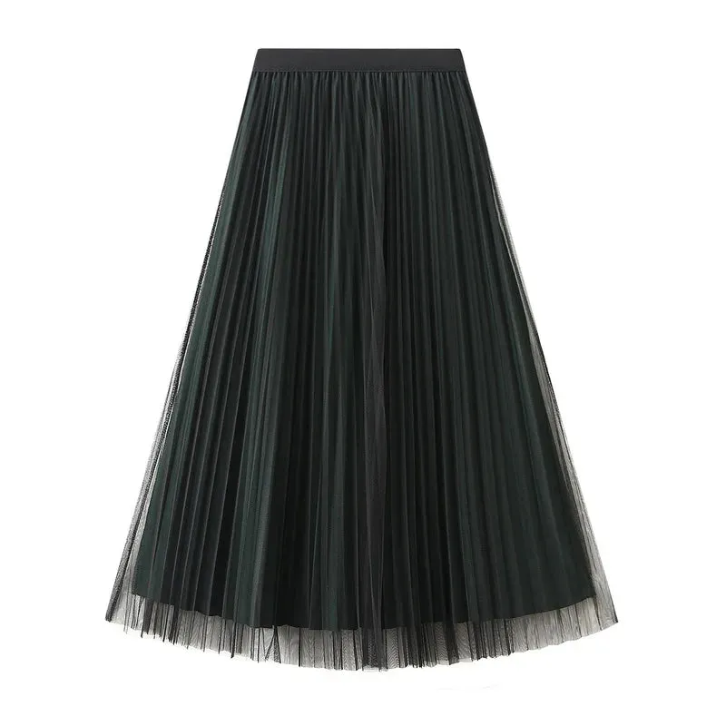 autumn casual solid color polyester midi dress skirts