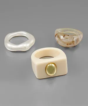 Ball Studded Acrylic Ring Set of 3 | Natural