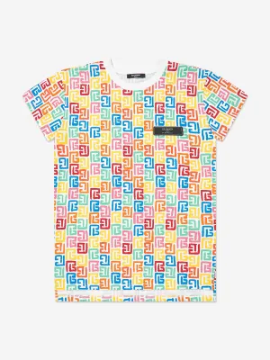 Balmain Girls Monogram Jersey Dress in Multicolour