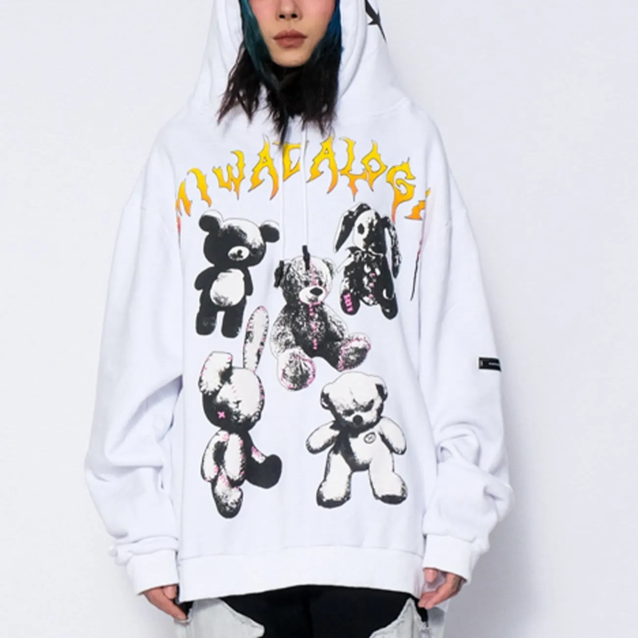 Bear Full Letters Oversized Washed Hoodie