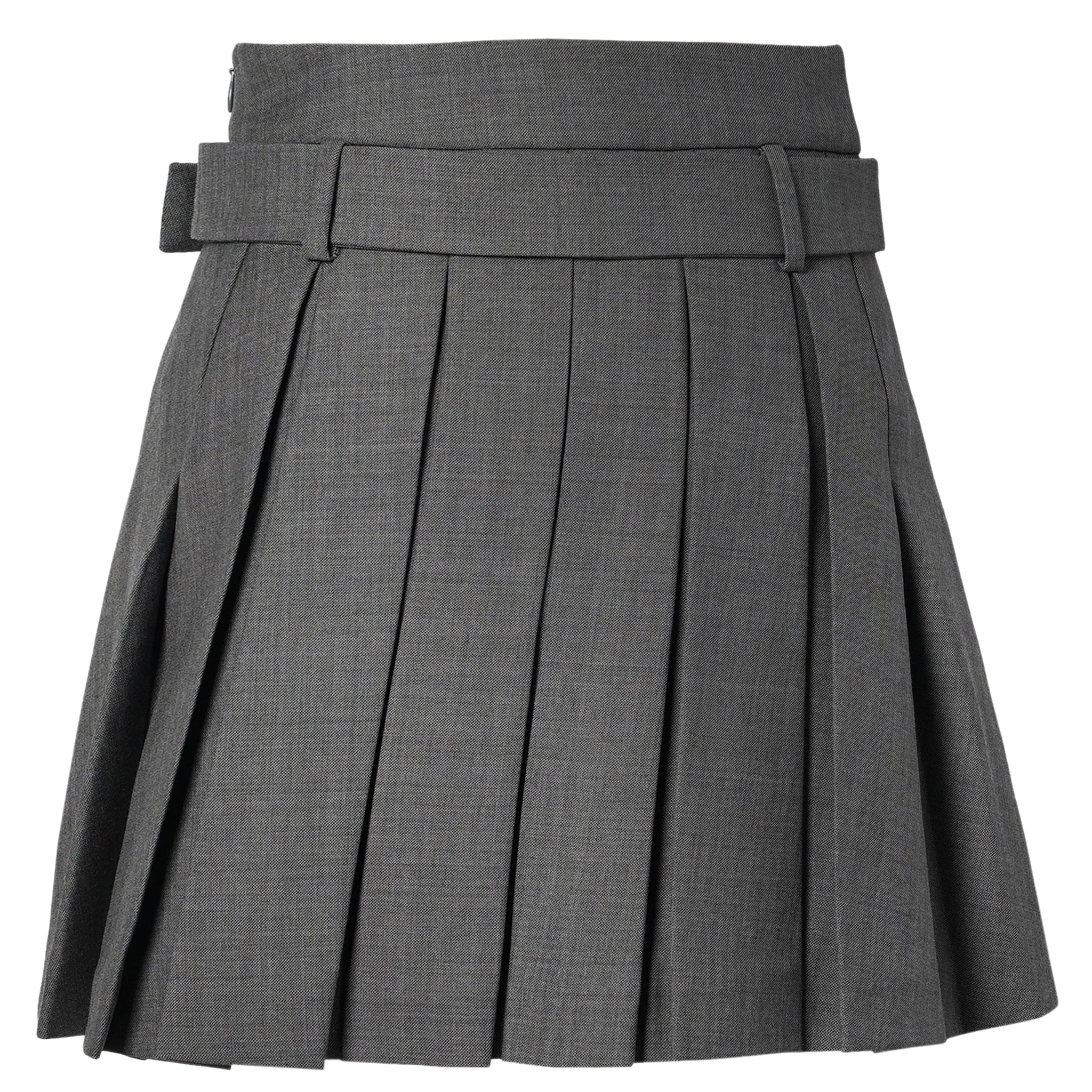 BELT-EMBELLISHED PLEATED SKIRT / GREY