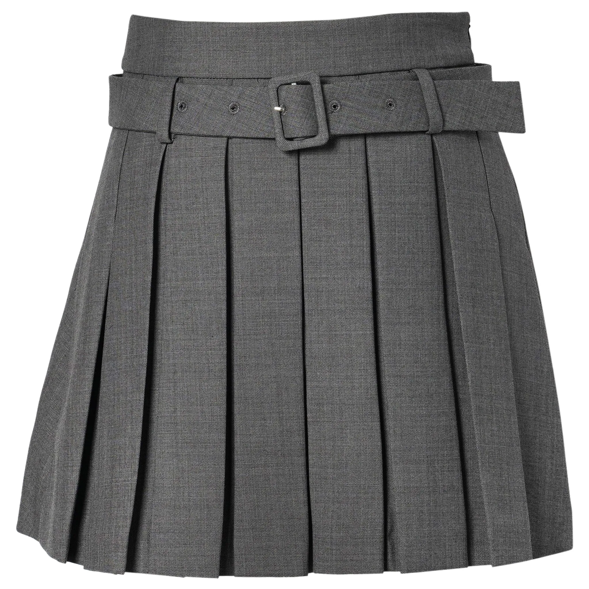 BELT-EMBELLISHED PLEATED SKIRT / GREY