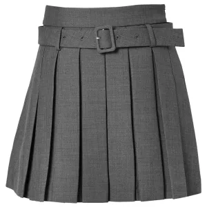BELT-EMBELLISHED PLEATED SKIRT / GREY