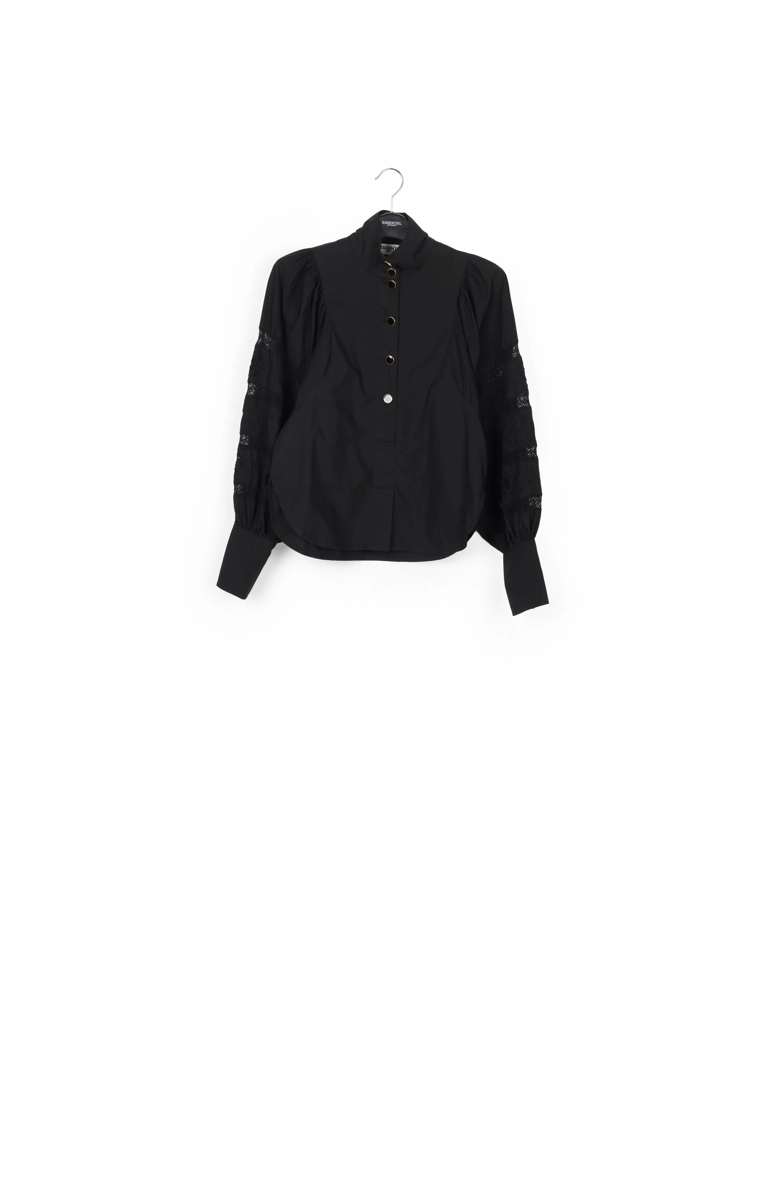 Black baloon sleeves cotton and lace shirt