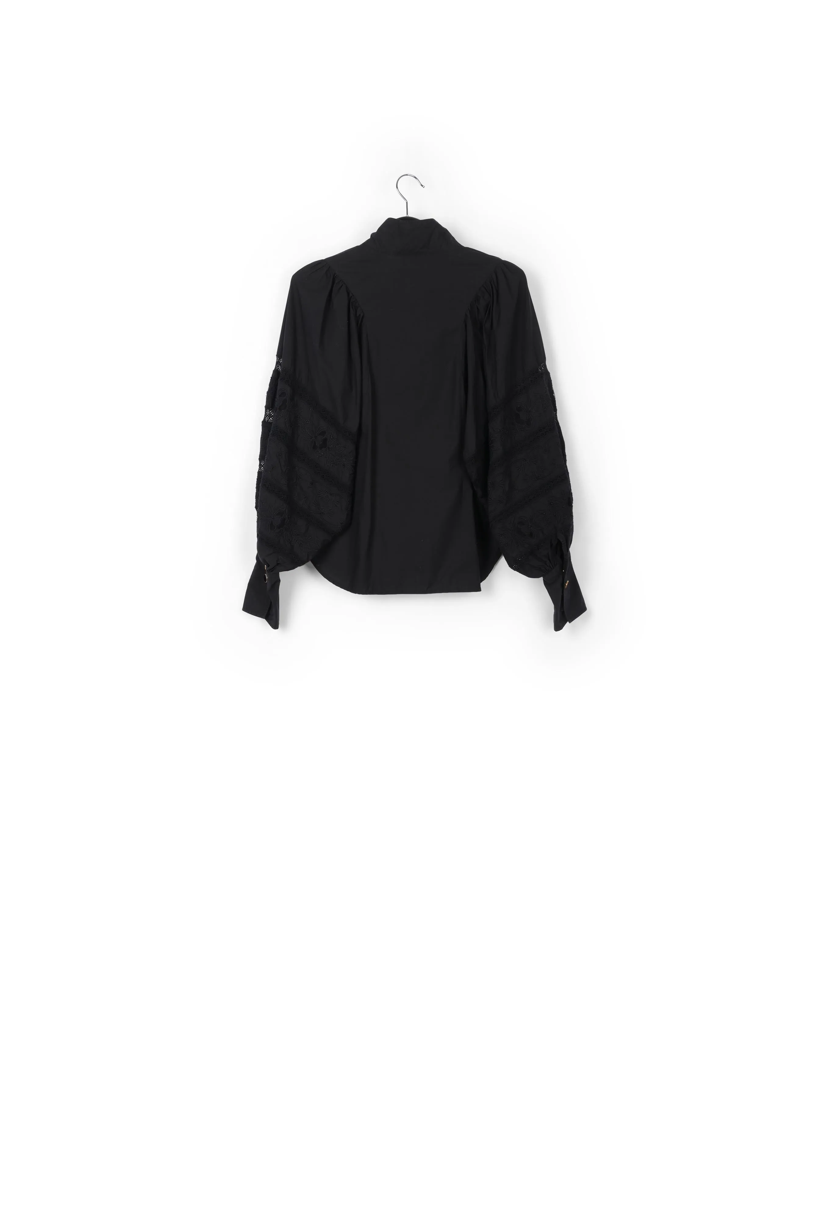 Black baloon sleeves cotton and lace shirt
