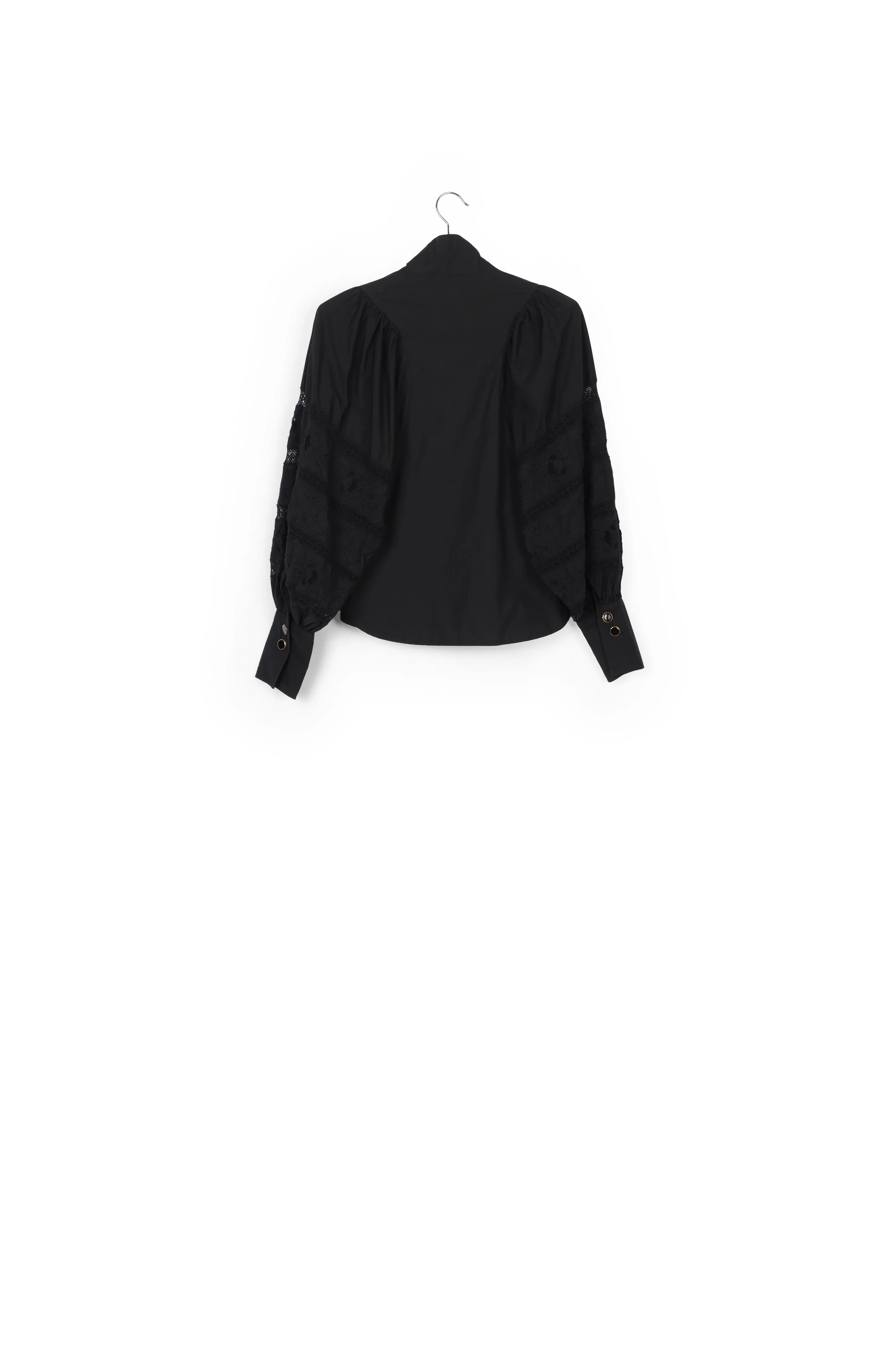 Black baloon sleeves cotton and lace shirt