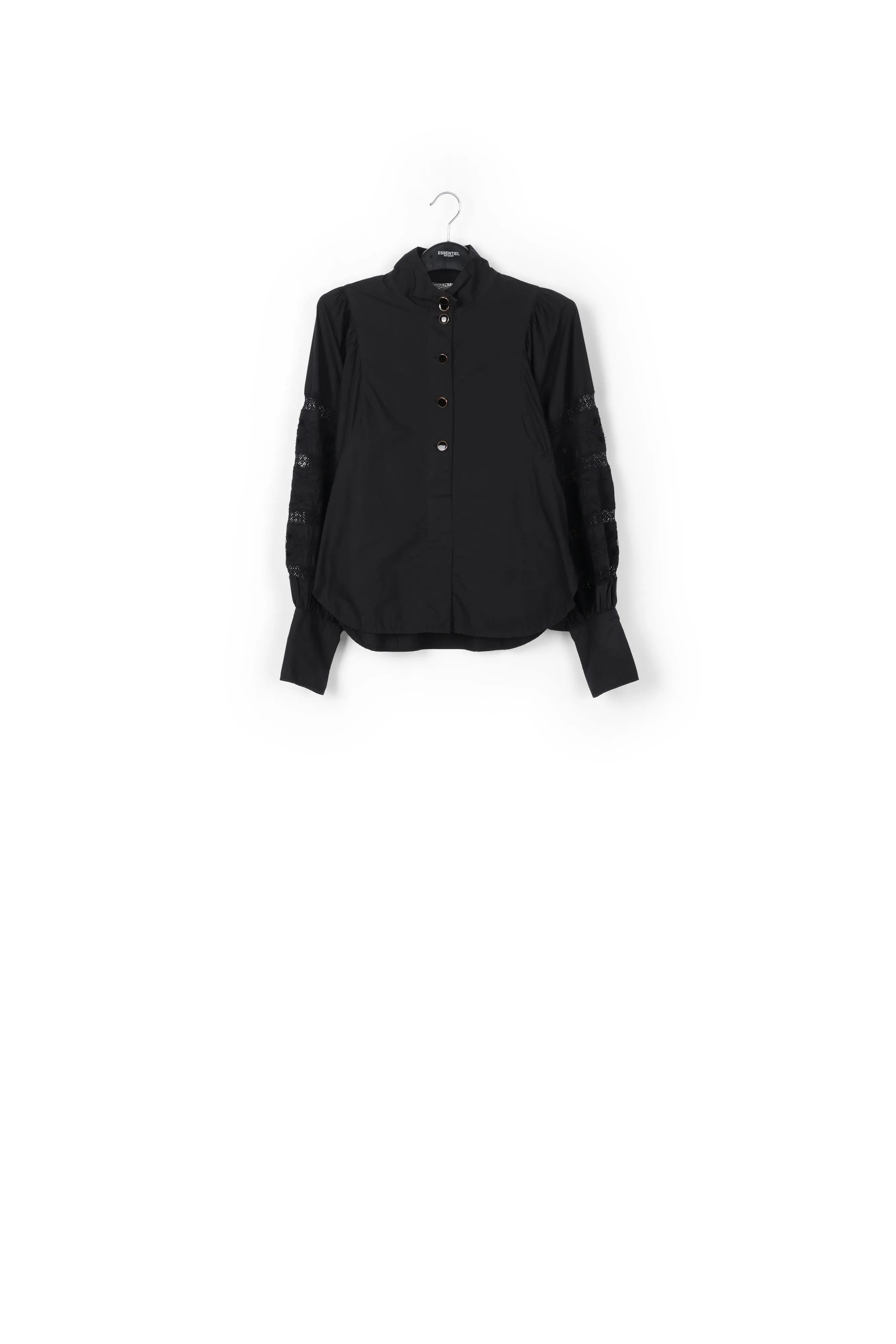 Black baloon sleeves cotton and lace shirt