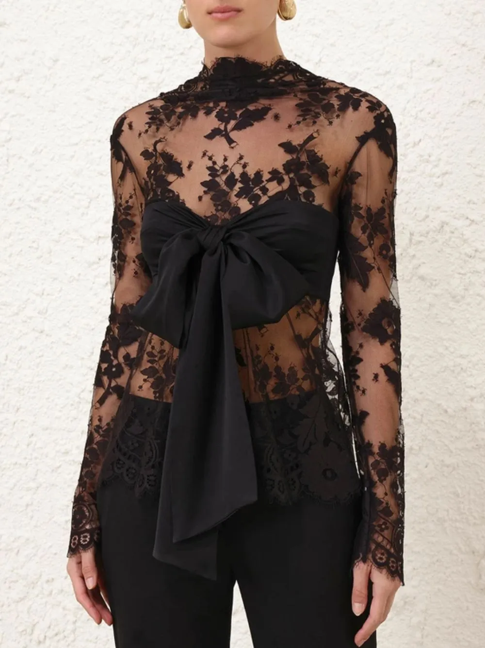 Black Illustration Lace Bow Bodice