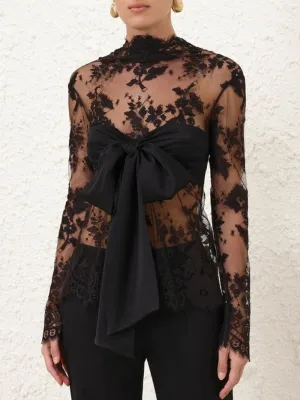 Black Illustration Lace Bow Bodice