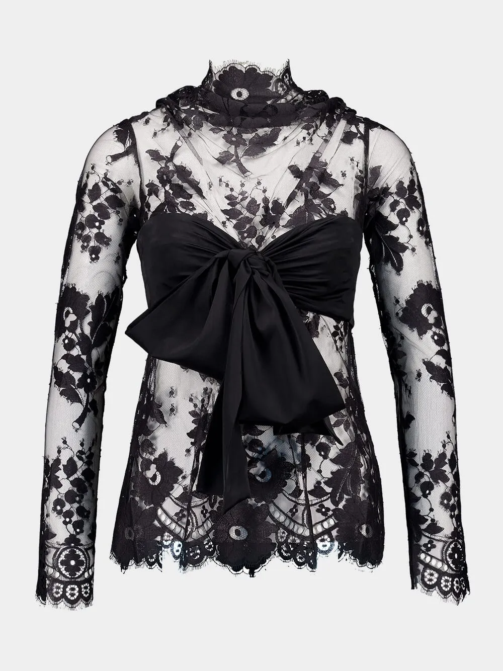 Black Illustration Lace Bow Bodice