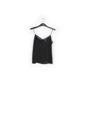 Black lace-trimmed polka dot slip top