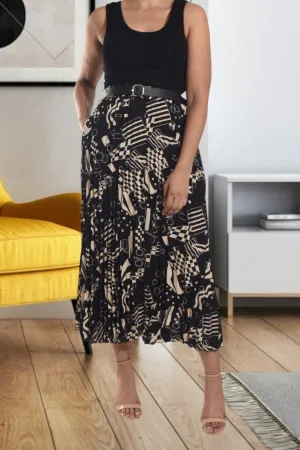 Black Pleated Belt Skirt