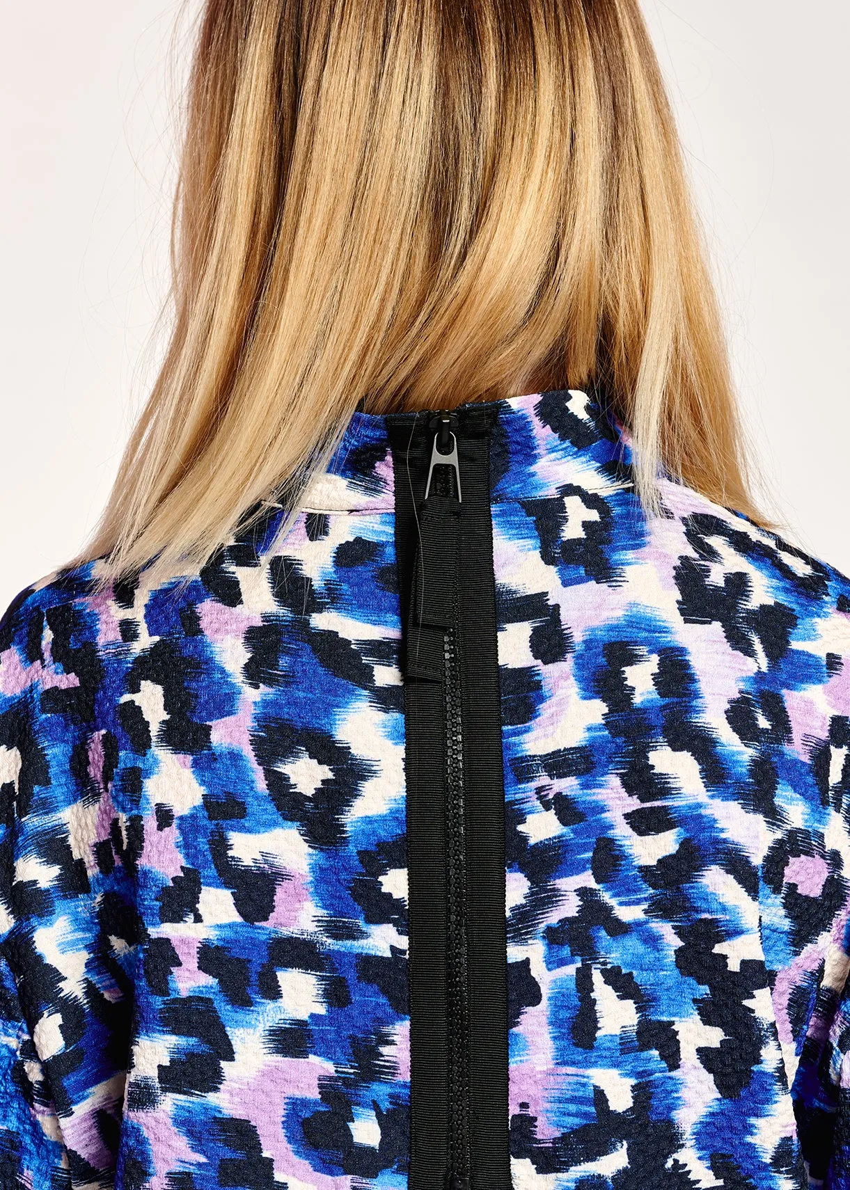 Blue, purple and off-white leopard print top
