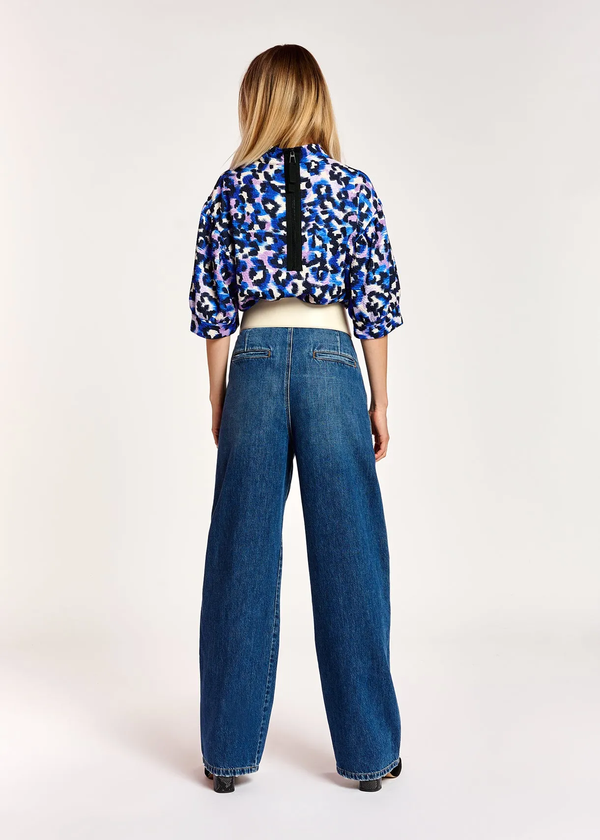 Blue, purple and off-white leopard print top
