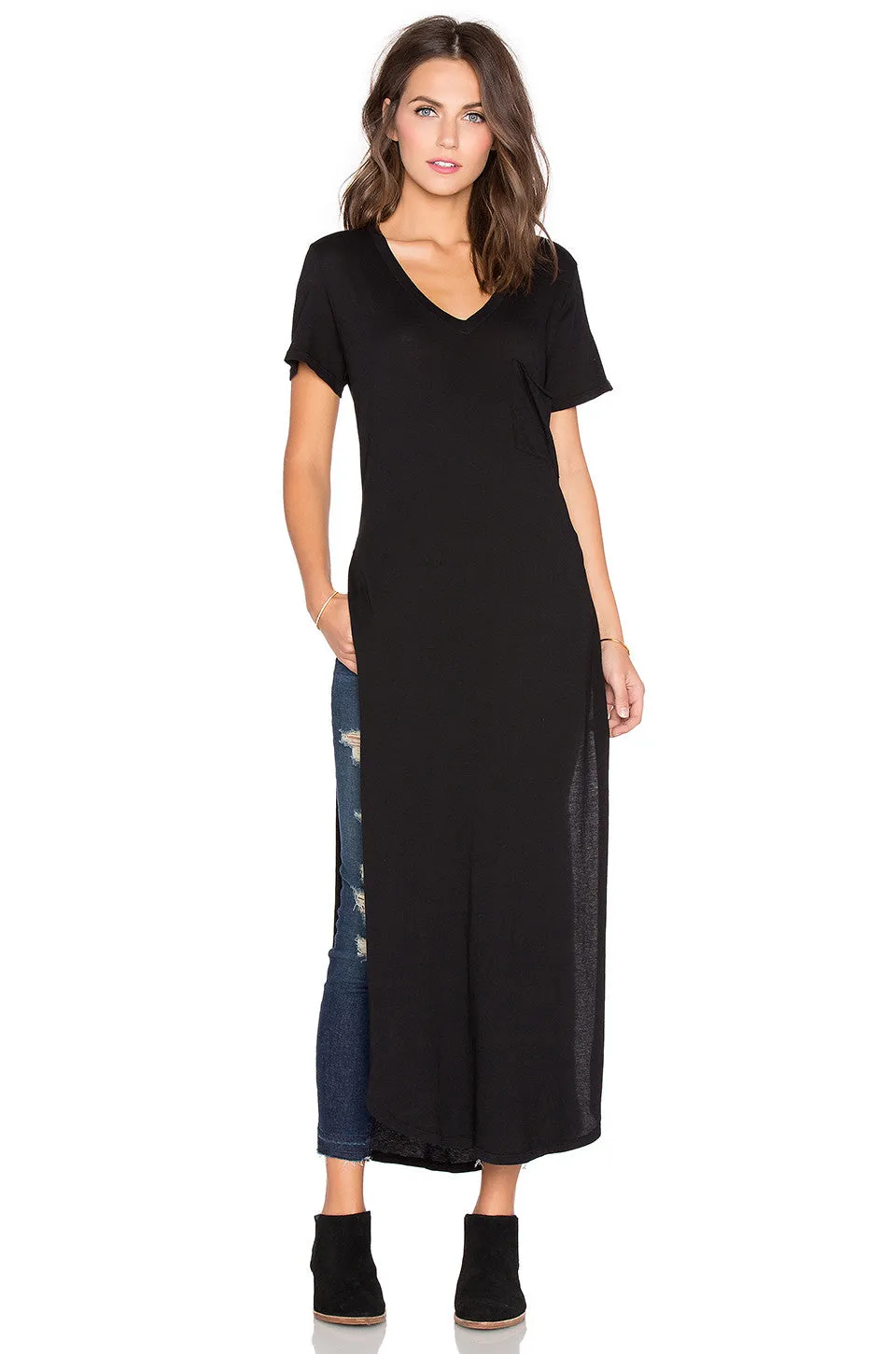 Bobi High Slit T-Shirt | Eggplant Heather