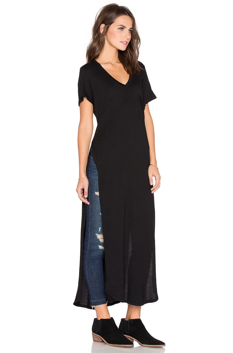 Bobi High Slit T-Shirt | Eggplant Heather