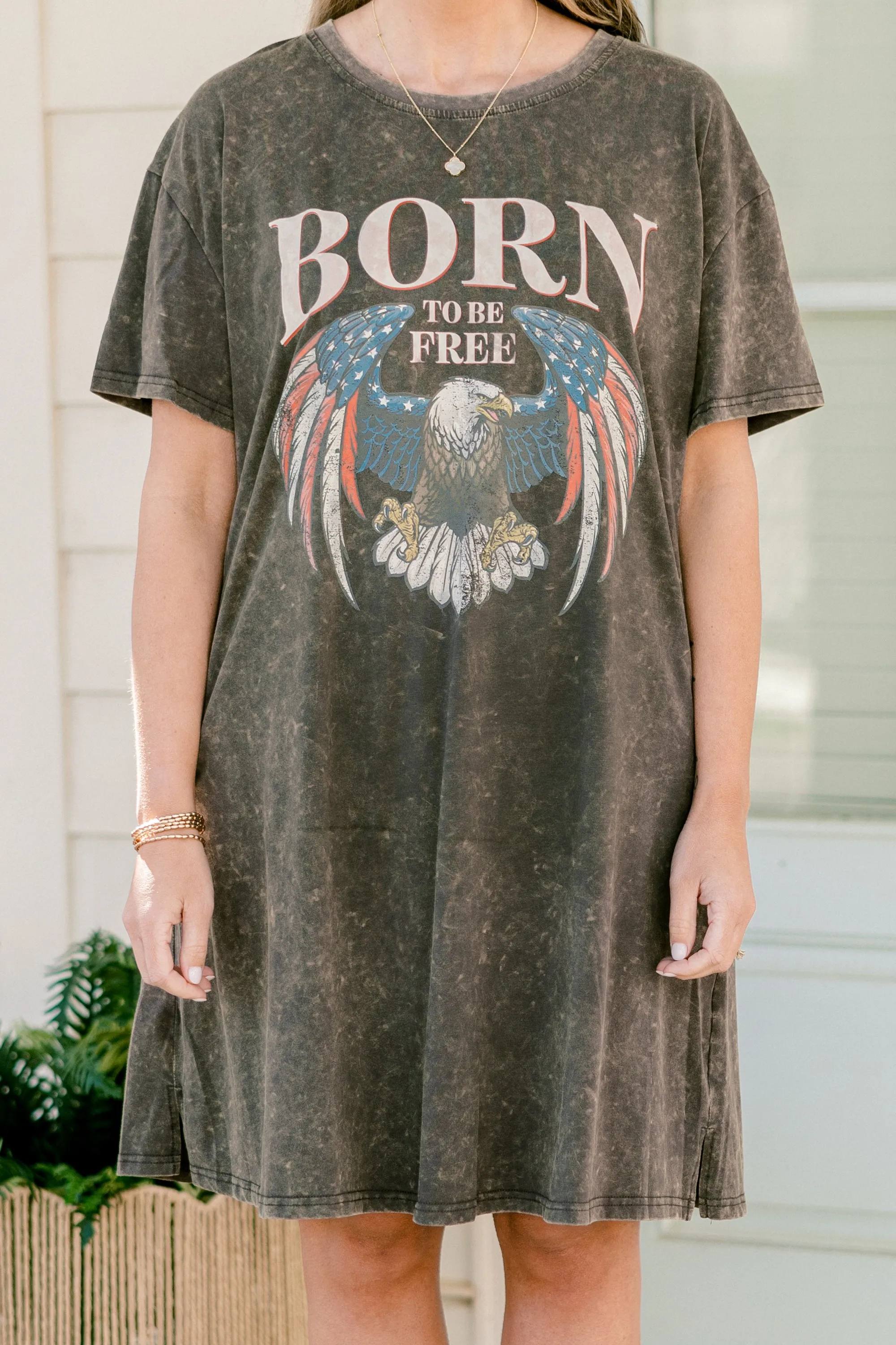 Born to be Wild & Free T-Shirt Dress, Charcoal