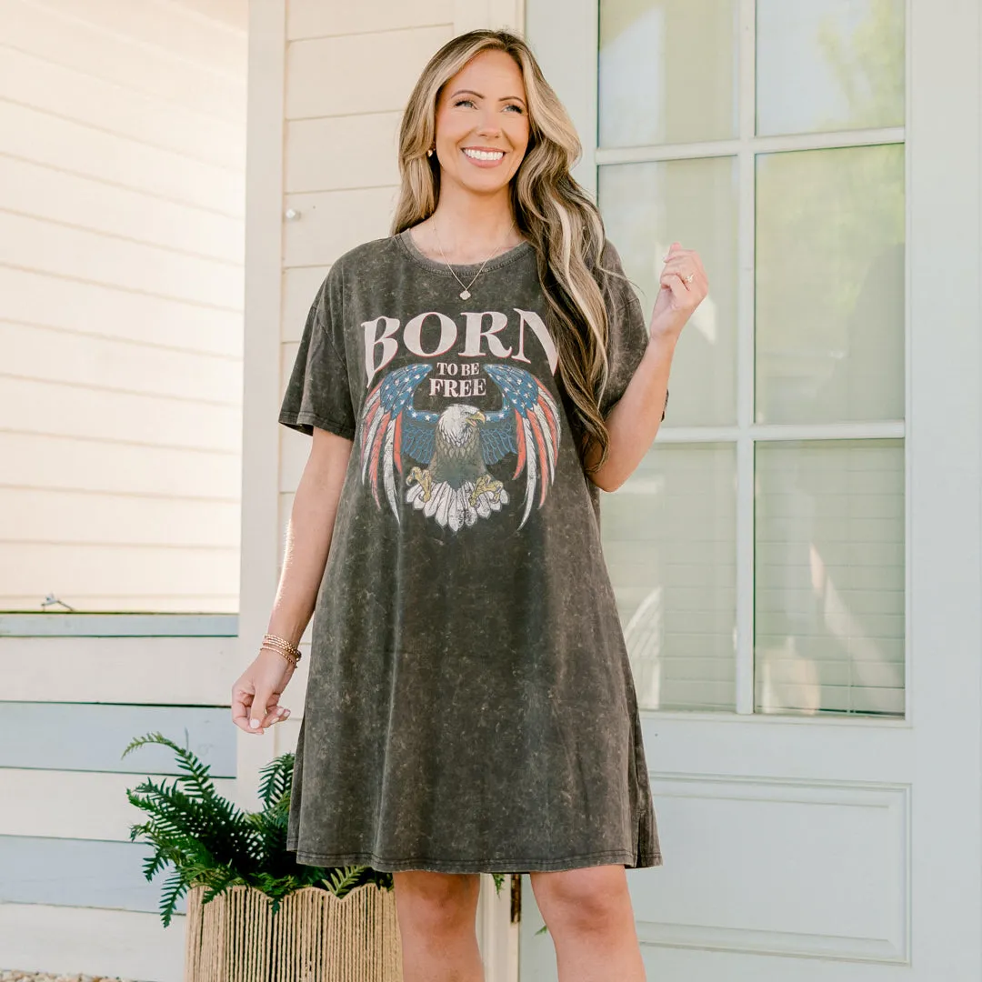 Born to be Wild & Free T-Shirt Dress, Charcoal