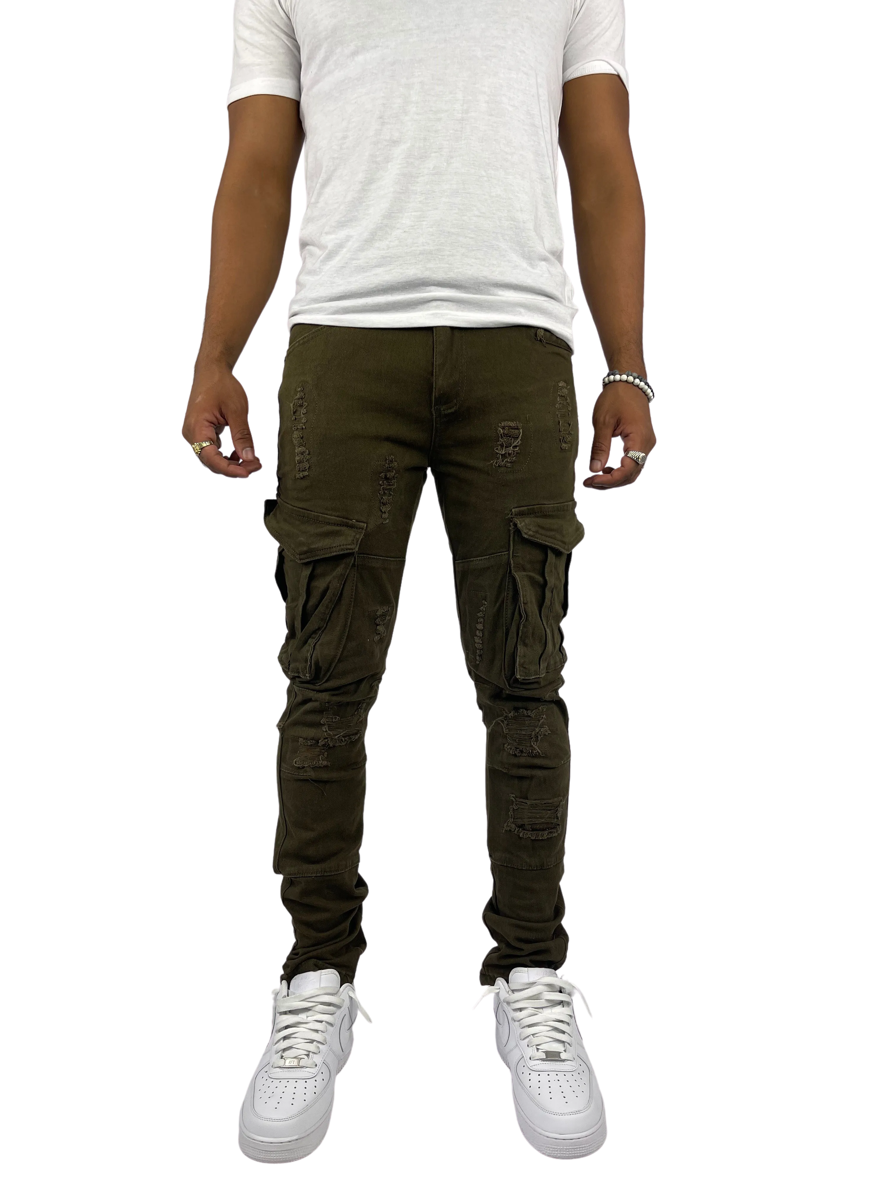 BTP21205: Distressed Cargo Twill Pants