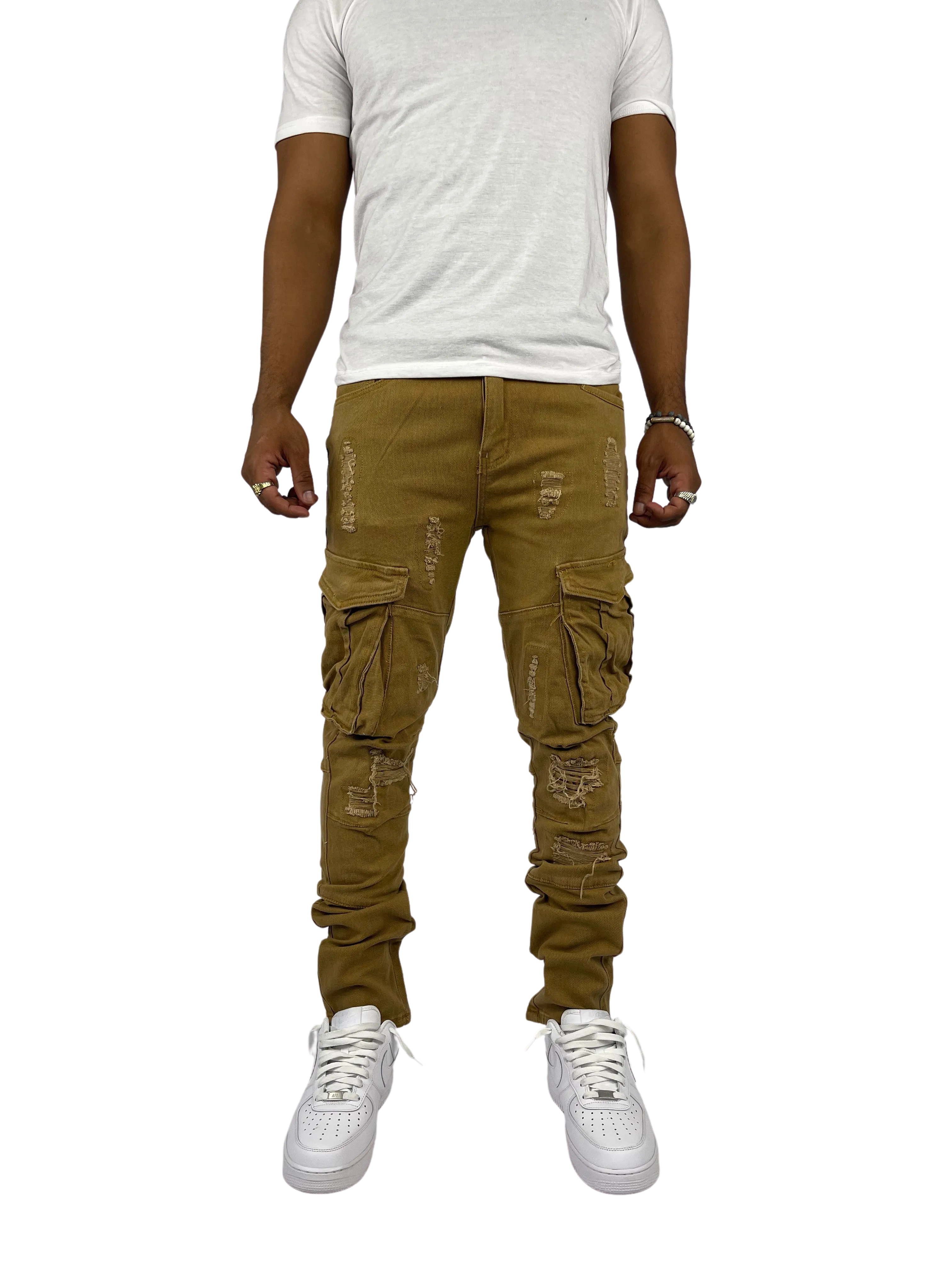 BTP21205: Distressed Cargo Twill Pants