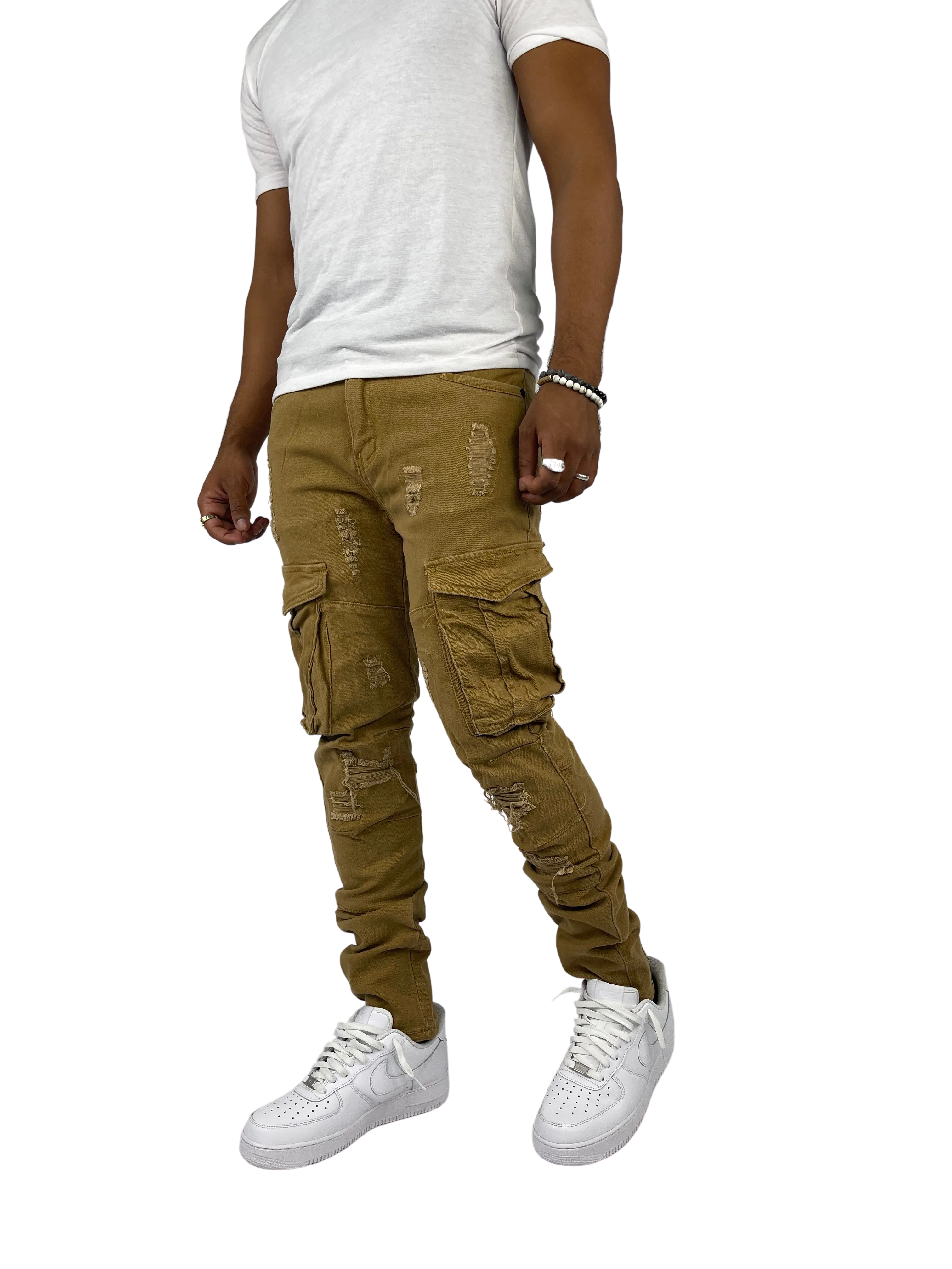 BTP21205: Distressed Cargo Twill Pants