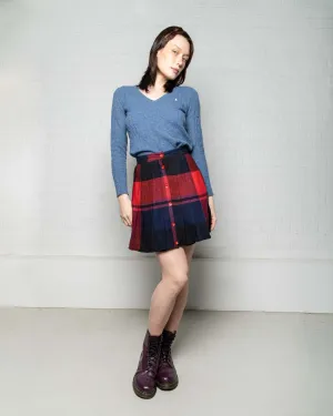 Buttoned tartan pleated skirt