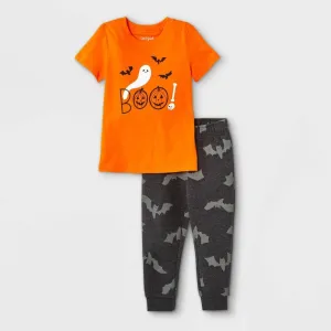 Cat & Jack Toddler Boys 2pc Halloween T-Shirt Fleece Jogger Pants Set Orange 4T