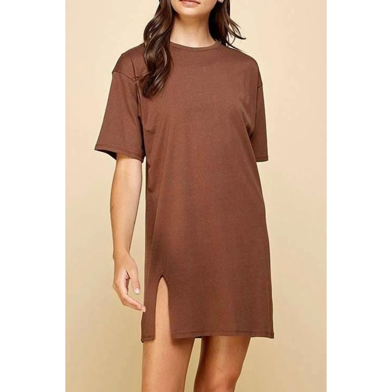 chocolate t-shirt dress with slit