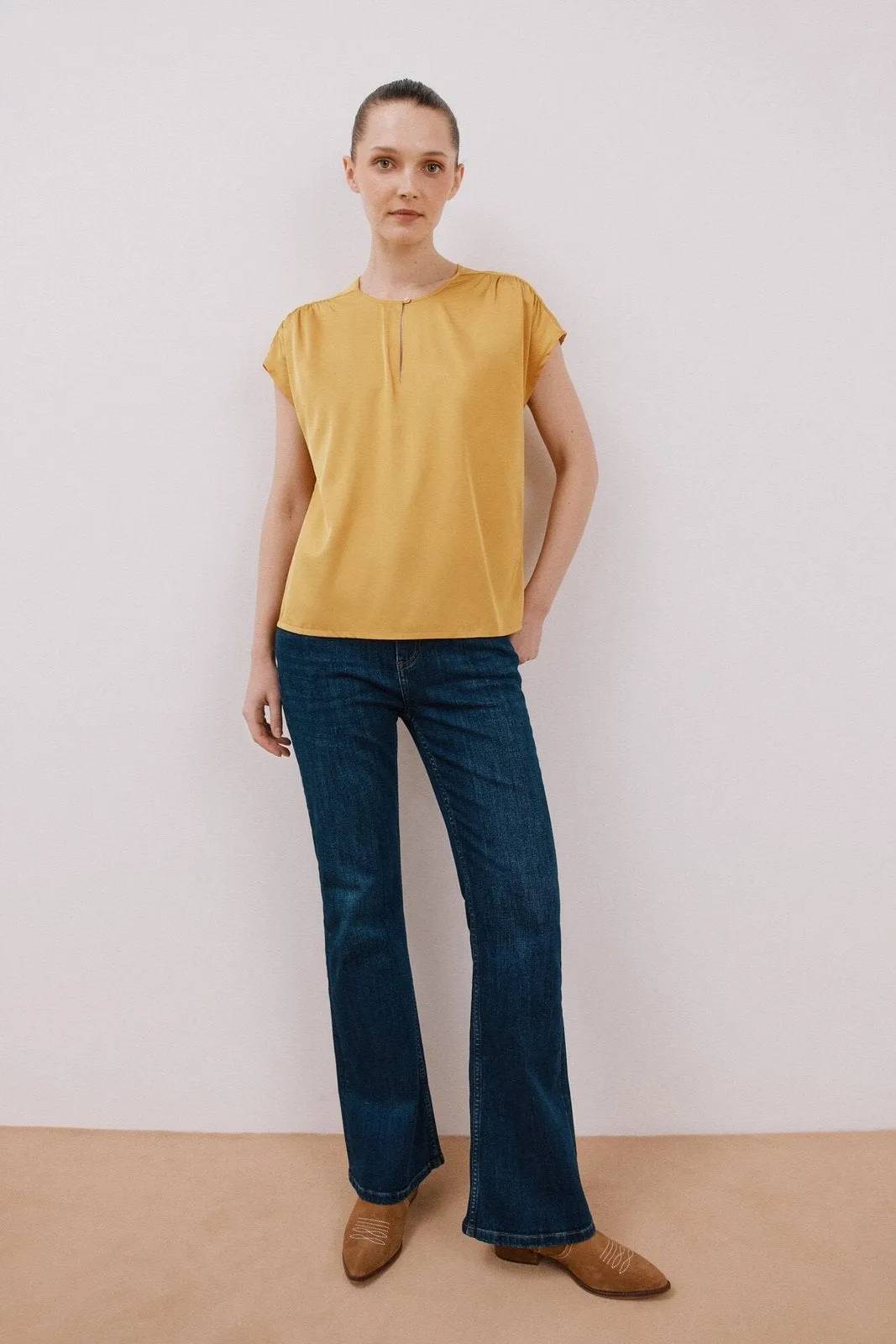 Combined Satin Top - Yellow/gold